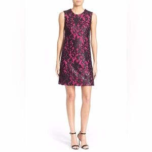 Diane Von Furstenberg Fuchsia and Black Lace-Overlay Mini Dress